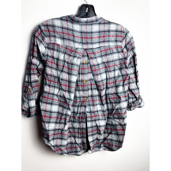 Ethereal Split Open Back Flannel Plaid Button Down Womens Gray Small - Picture 7 of 9